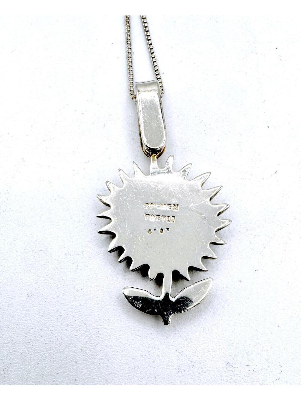 Sterling silver box chain with two tone Taztel sunflower plant pendant necklace - Picture 5 of 7